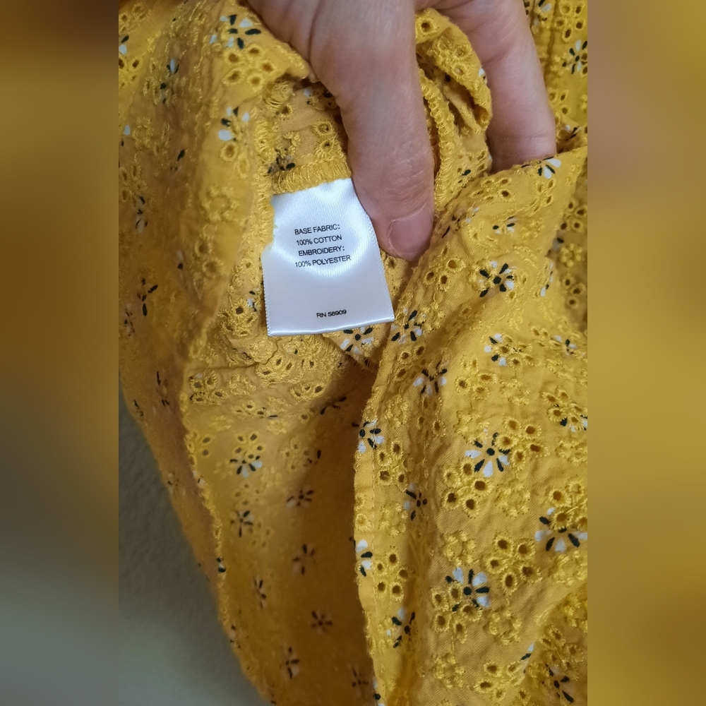 Cotton Eyelet Puff Sleeve Yellow Ruffle Blouse Cottage Cottagecore Feminine - Picture 7 of 7